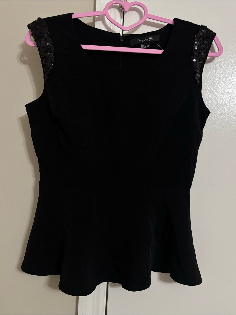 Forever 21 Black Sequin-Trim Peplum Tank